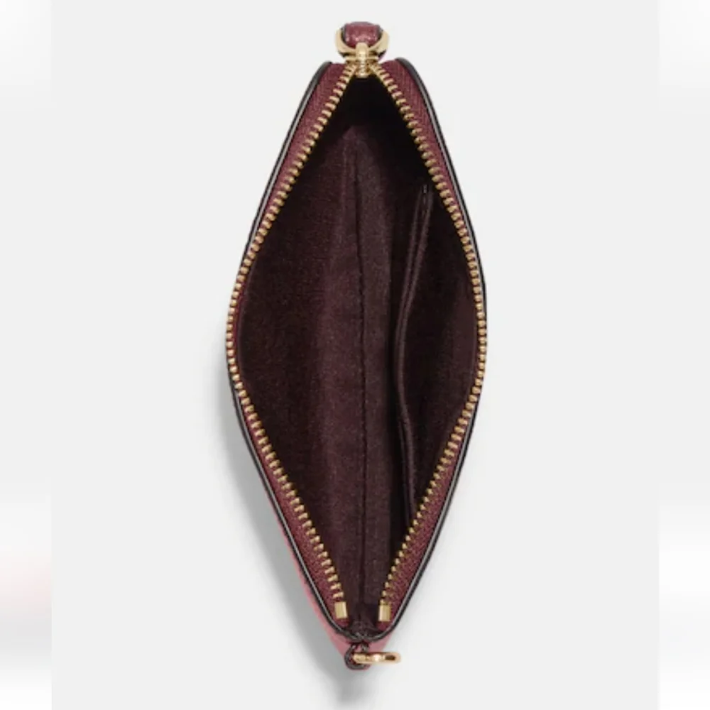 Coach Boxed Leather Corner Zip Wistlet in Gold/ Black Cherry - Picture 8 of 10